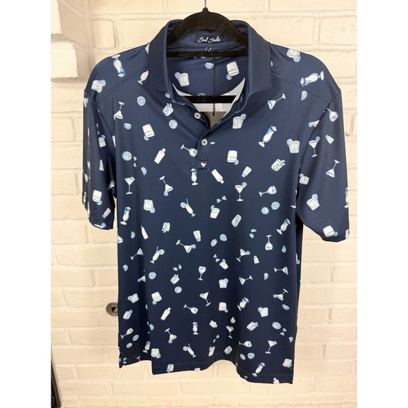 Bad Birdie Other - Bad Birdie Men's S Navy Blue Cocktail Drinks Print Golf Polo Shirt Stretch